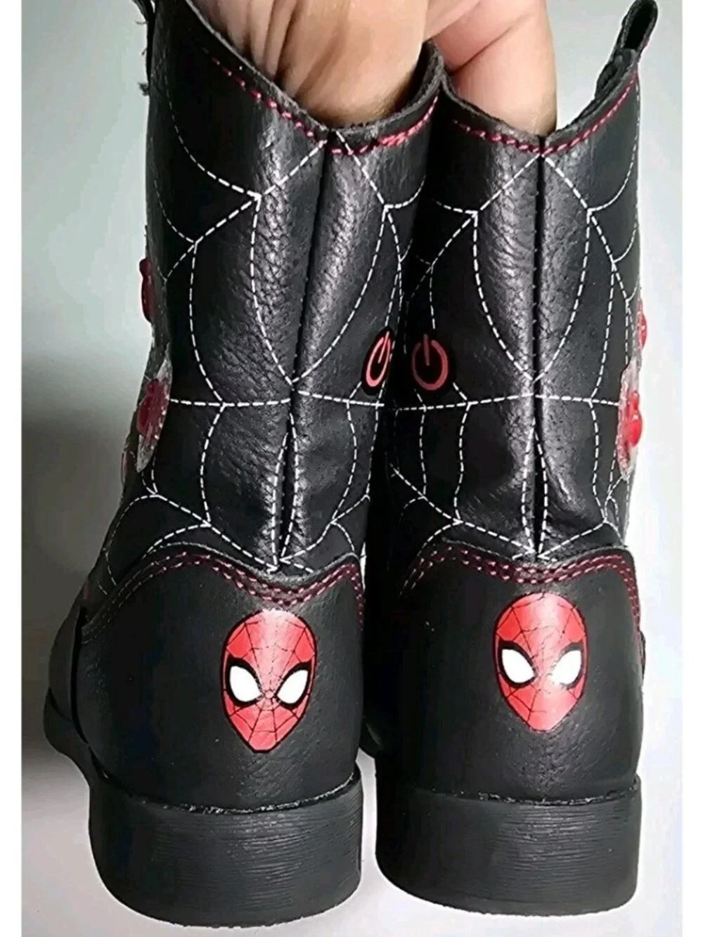 Marvel Spider-Man Kids Black Cowboy Boots W/ Red Spider Web Design Size 8